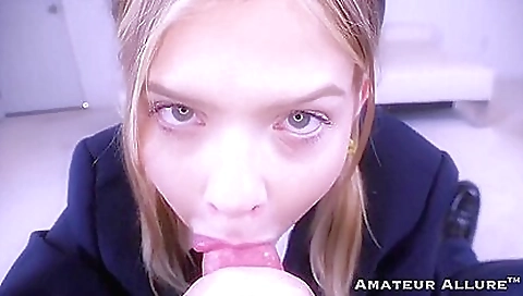 Smoking hot blonde's cock and gets fucked