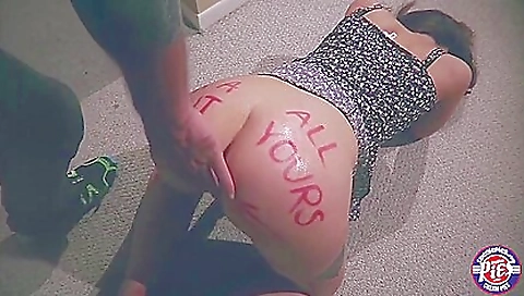 Slutty brunette's big ass- lath & cum